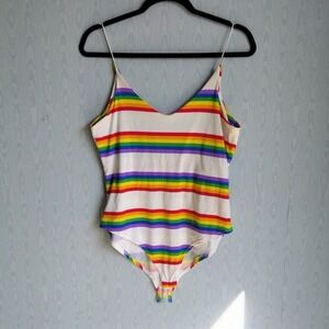 Gaze Womens Large Rainbow Striped Sweetheart‎ Sleeveless Bodysuit Pride LGBTQ+